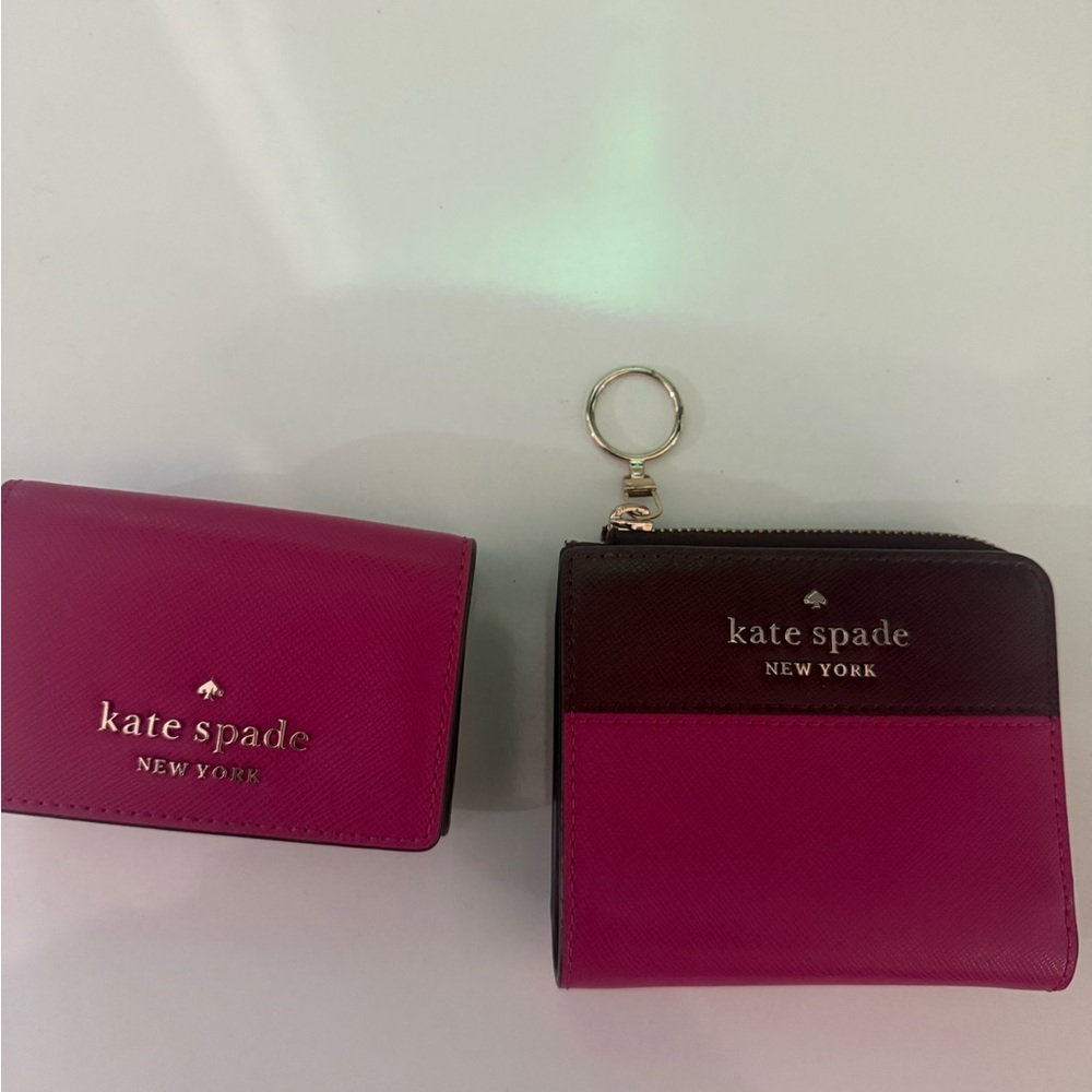 kate spade Two-Piece Pink and Burgundy Leather Wallet Set